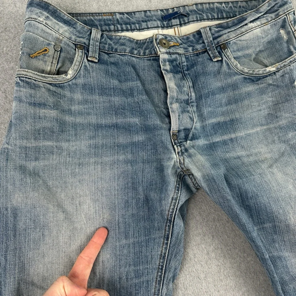 G-Star Raw Jeans Mens Blue GS BAW-01‎ Straight Leg Button Fly Distressed Denim